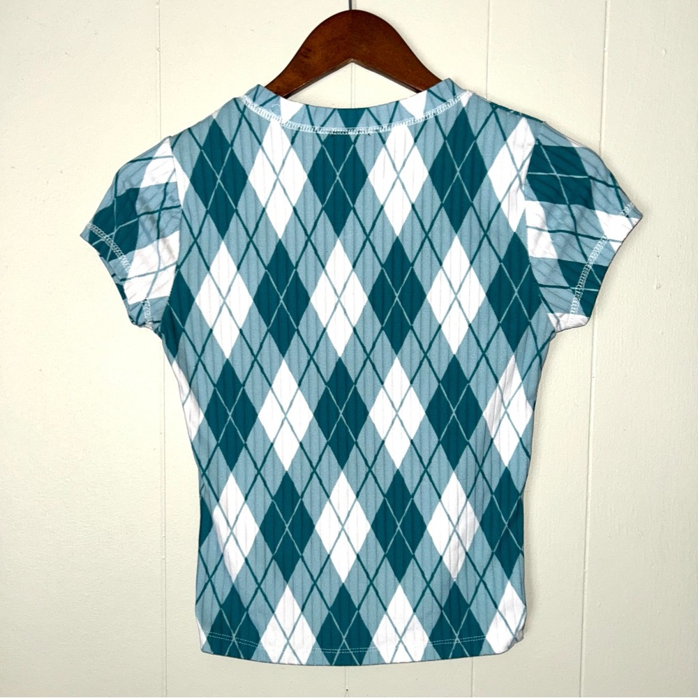 Teal Argyle‎ Pattern Women's Top - Picture 2 of 3